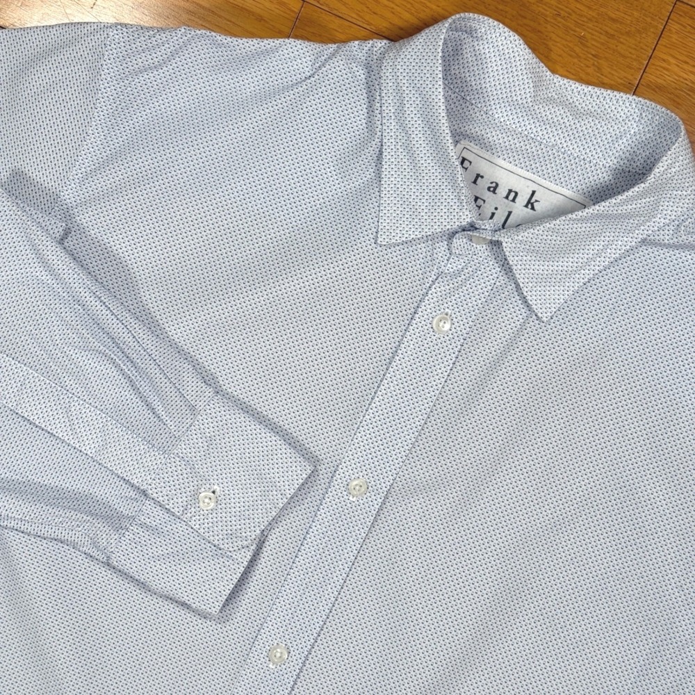 Frank Eileen Mens Long Sleeve Button Down Shirt Light Blue Dot‎ Print Size LARGE